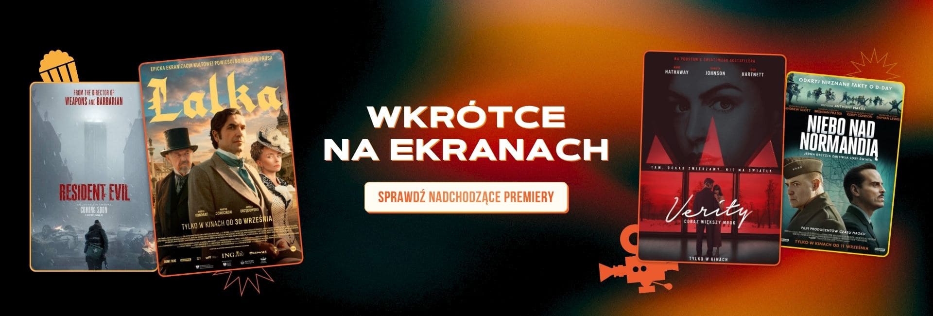Baner „Wkrótce na ekranach” – zapowiedzi filmów „Resident Evil”, „Lalka”, „Verity” i „Niebo nad Normandią”, GO KINO Oława