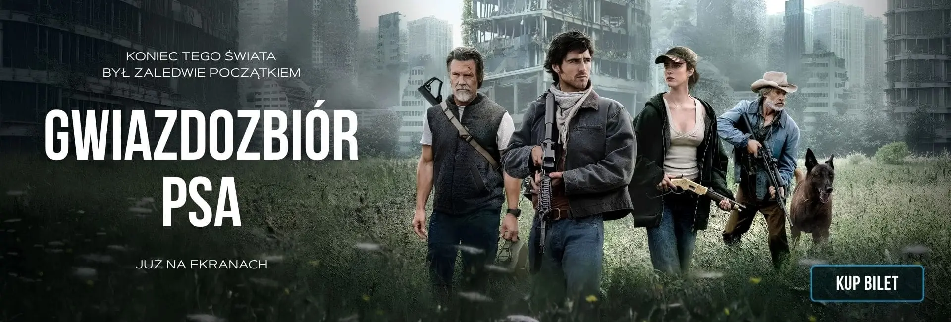 Baner filmu „Gwiazdozbiór psa” – już na ekranach, przycisk „Kup bilet”, GO KINO Oława
