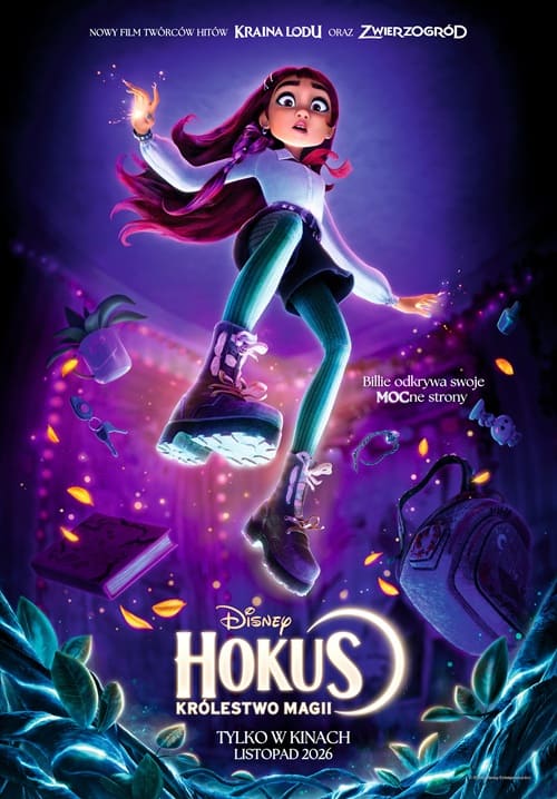 Magicznie unosząca się w powietrzu dziewczynka na plakacie animacji Hokus Królestwo magii GO KINO Oława