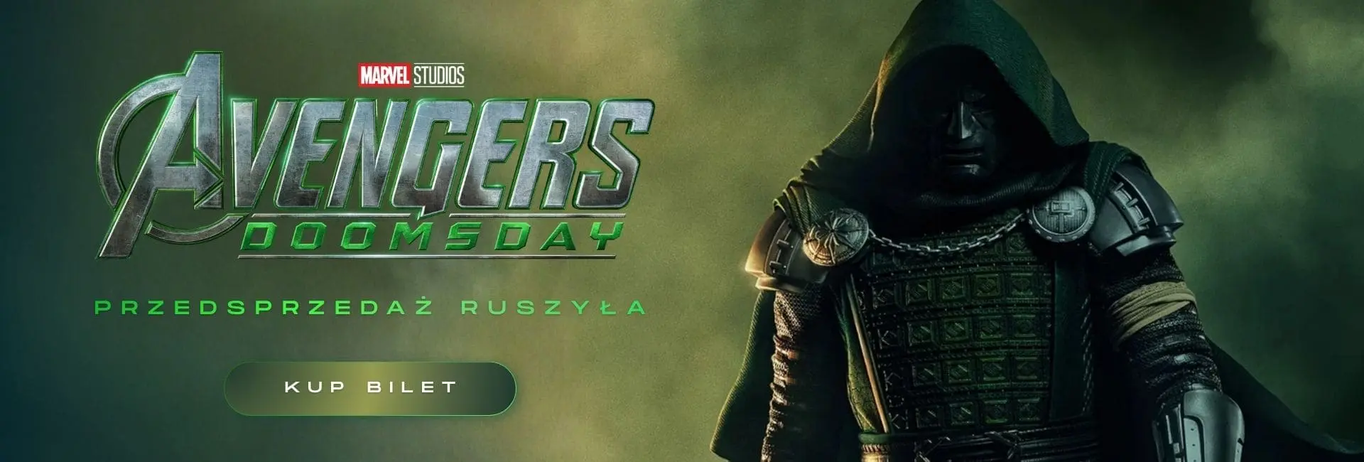 Baner filmu Marvel Studios „Avengers: Doomsday” – przedsprzedaż ruszyła, przycisk „Kup bilet”, GO KINO Oława